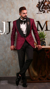 broad shawl collar tuxedo in silk jacquard